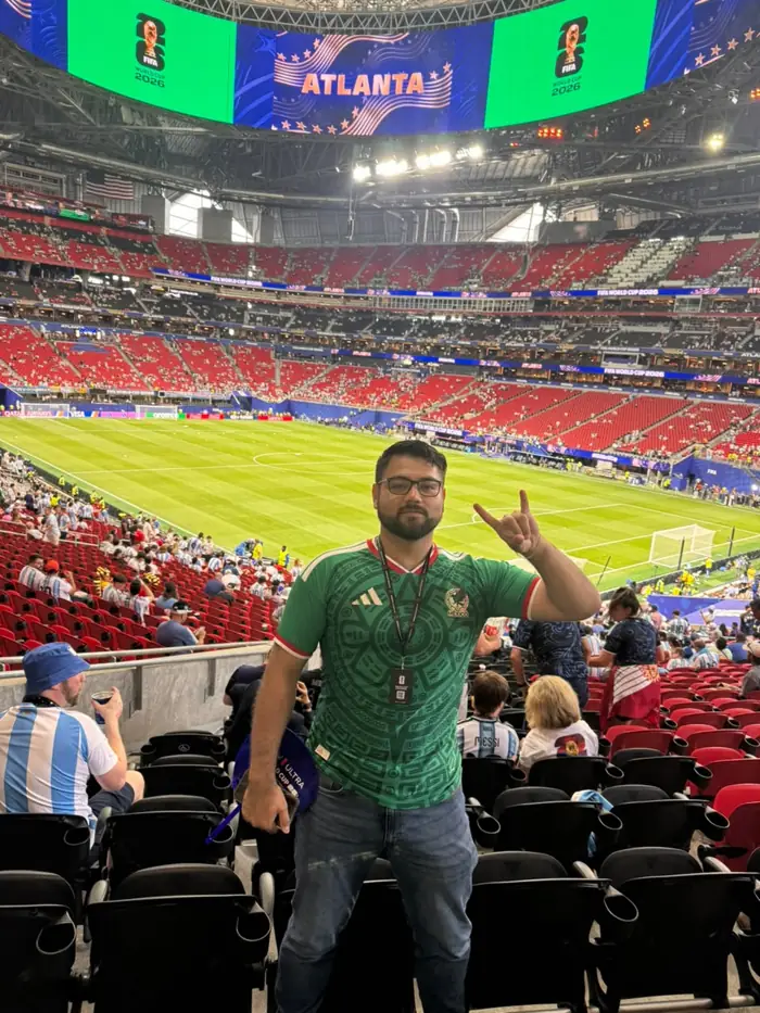 Gabriel at a football stadium in Atlanta